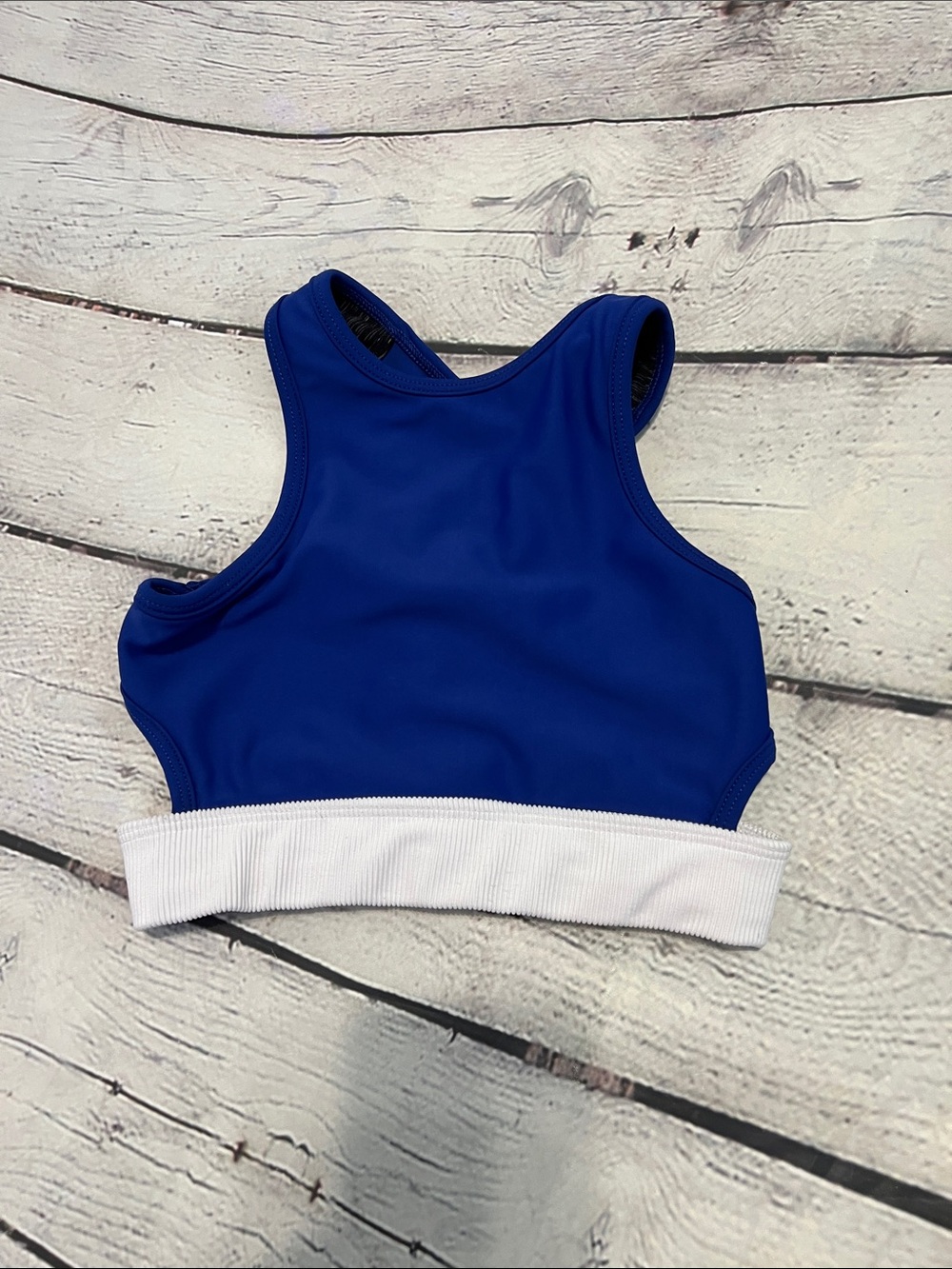 FIVE dancewear YL Girls Athletic Blue Crop Top with White Band